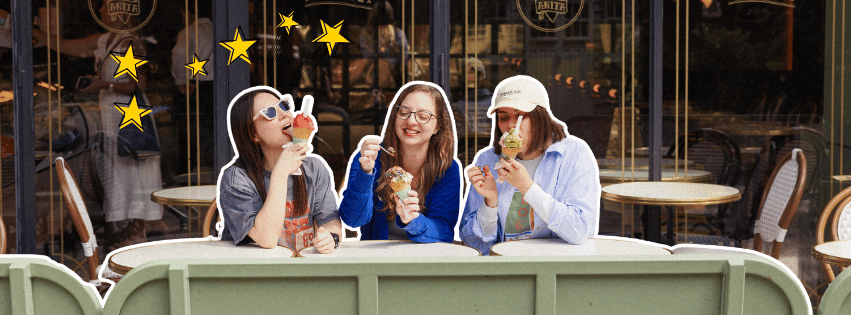 Brisbane dietitians eating ice-cream at cafe celebrating a healthy relationship with food and living binge free
